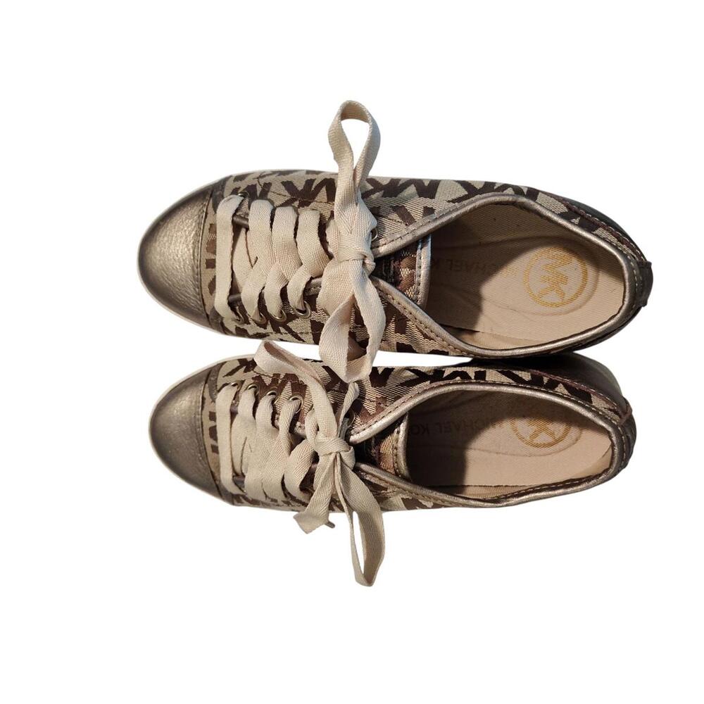 Michael Kors Keaton‎ Logo Lace-Up Sneakers | Gold MK Monogram | Women's Size 6 - Picture 4 of 9